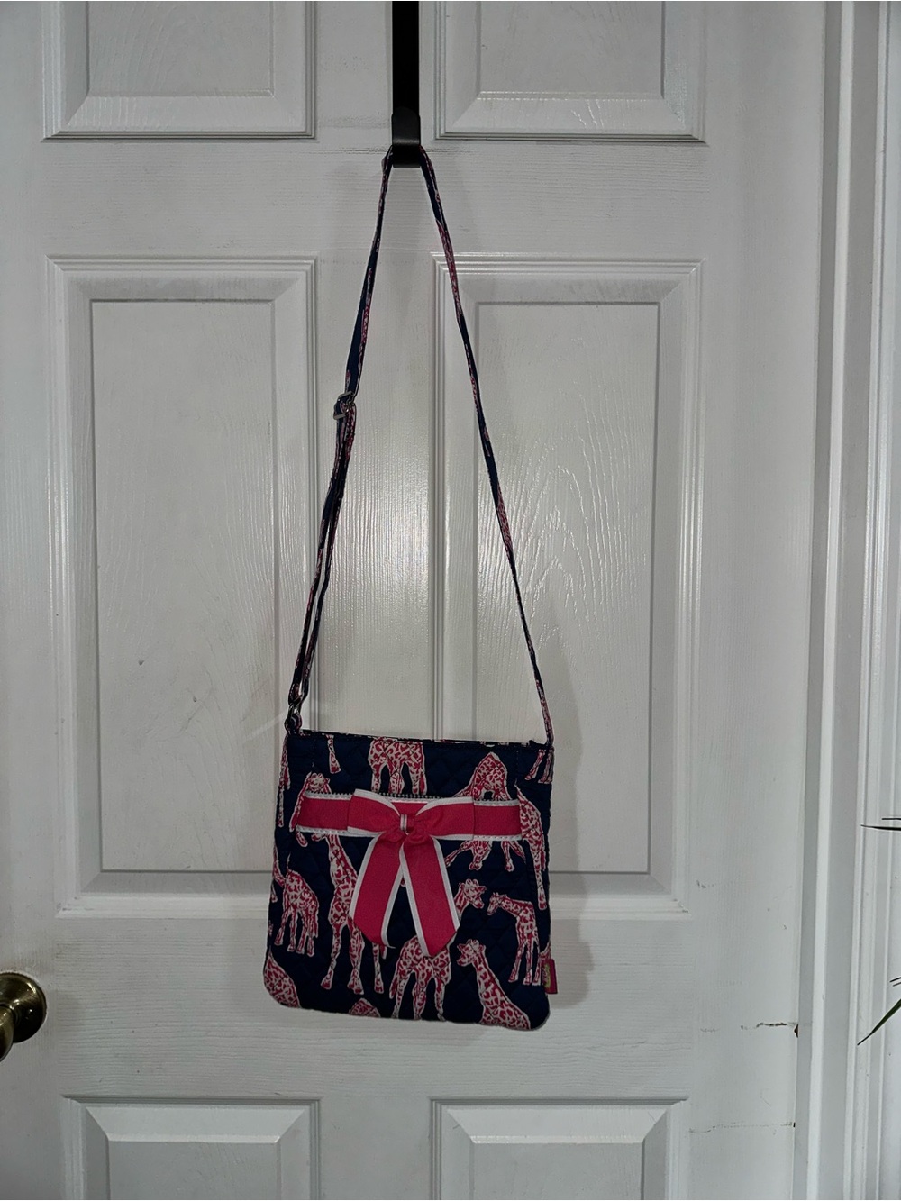 NWOT N. Gil Blue With Pink Giraffes Crossbody Bag, Adjustable Strap|